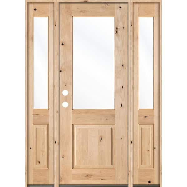 Krosswood Doors 60 in. x96 in. Rustic Knotty Alder Half Lite Low-E IG Unfinished Right-Hand Inswing Prehung Front Door with Sidelites