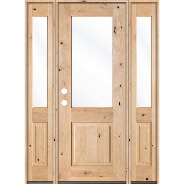 Krosswood Doors 64 in. x 96 in. Rustic Alder Half Lite Clear Low-E IG Unfinished Wood Right-Hand Inswing Prehung Front Door/Sidelites