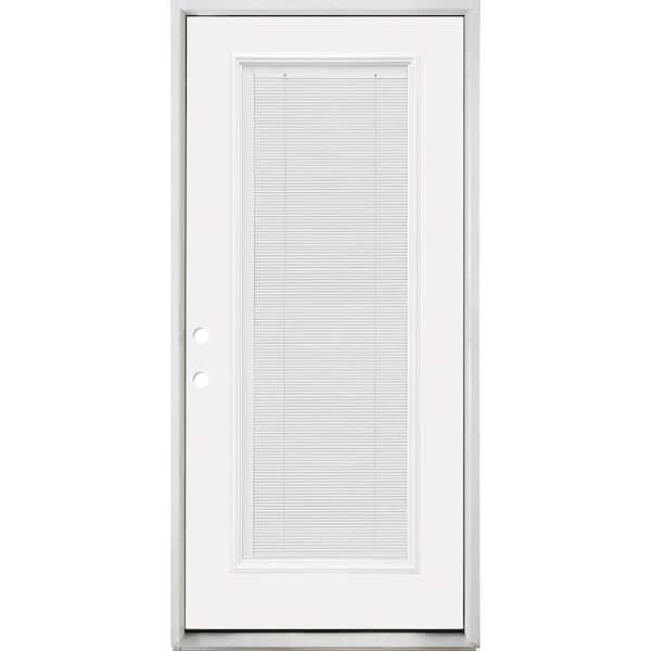 Steves & Sons Reliant 32 in. x 80 in. Right Hand FullLite MicroBlind ClearGlass White Primed Fiberglass Prehung Front Door w/Brickmold