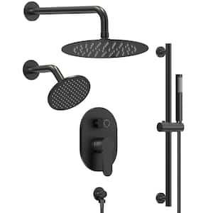 3 in 1 Showers with Valve 3-Spray Dual Wall Mount 10 in. Fixed and Handheld Shower Head 2.5 GPM in Matte Black