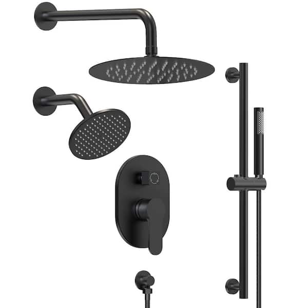 Maincraft 1-Spray 10 in. 1.8 GPM Wall Mount Dual Shower Heads Type with  Handheld Shower Thermostatic Shower System in Matte Black W12-SS1704 - The  Home Depot
