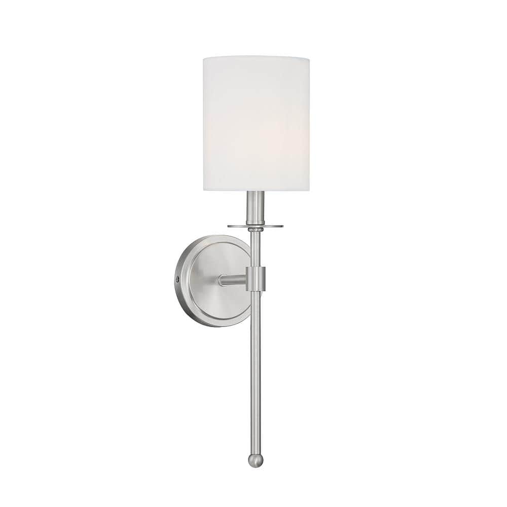 5 in. W x 20 in. H 1-Light Brushed Nickel Wall Sconce with White Fabric Shade price history on PriceWatchPro