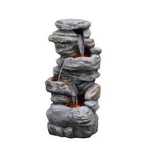 40 in. OutdoorFaux Stacked Stone 4-Tier Rock Water Fountain with LED Light and Pump