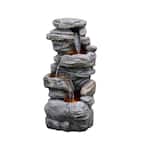 40 in. Schist Rock 3-Tier Rock Water Fountain with LED Light