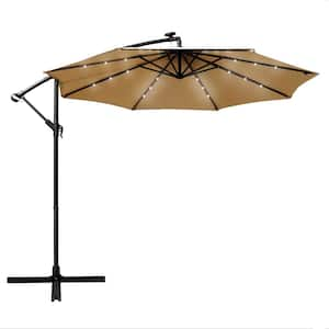 Willty 10 ft. Metal Cantilever Solar Tilt Patio Umbrella in Beige