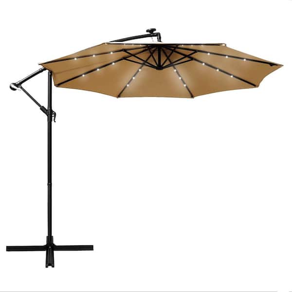 Leisuremod Willty 10 ft. Metal Cantilever Solar Tilt Patio Umbrella in Beige