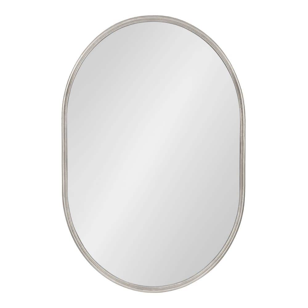 28.3" Silver Oval Wood Vanity Wall Mirror