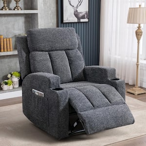 33.5 in. W Gray Fabric Manual Massage Recliner Chair with Remote Control and 2 Dual Cup Holders