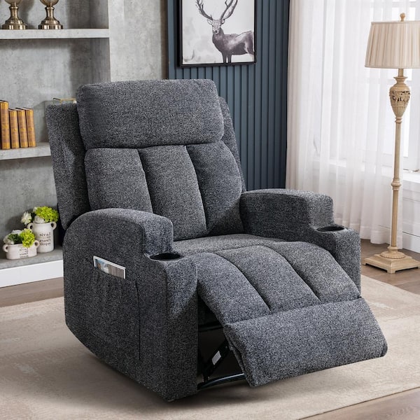 Bestier 33.5 in. W Gray Fabric Manual Massage Recliner Chair with Remote Control and 2 Dual Cup Holders