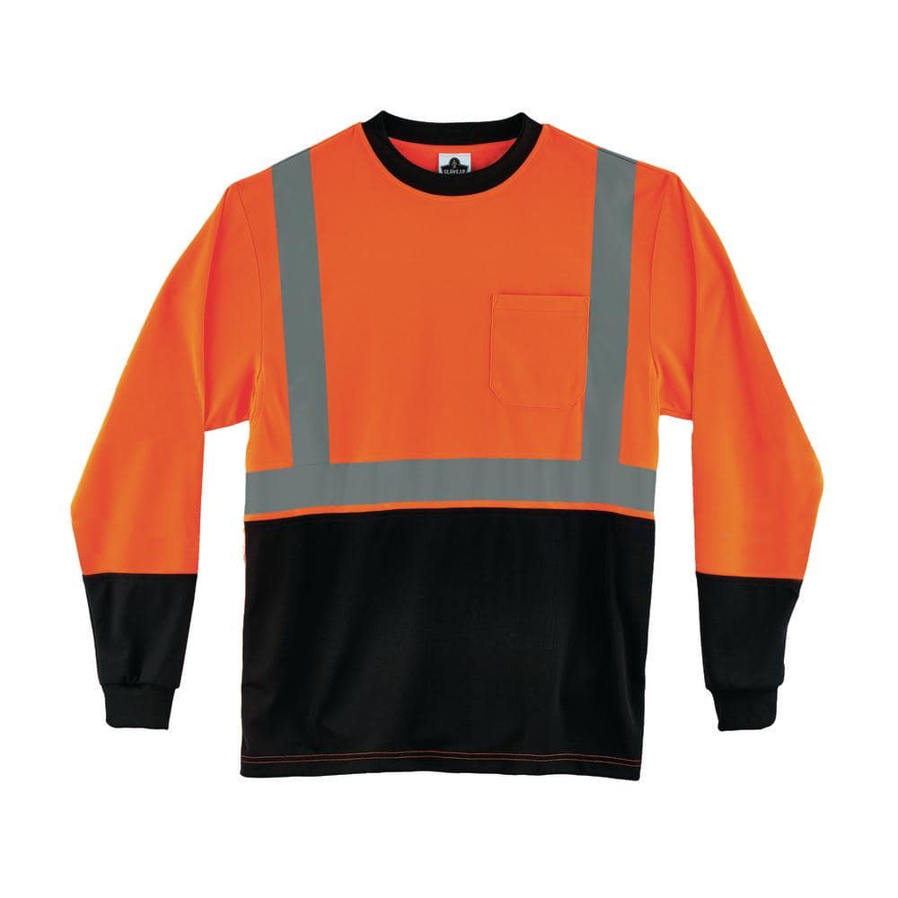 Ergodyne Large Hi Vis Orange Black Front Long Sleeve T-Shirt 8291BK ...