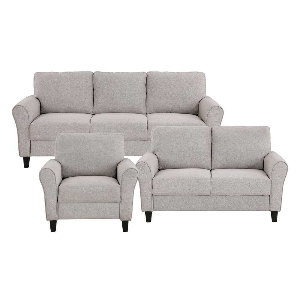 Aleron 80.5 in. W Round Arm Textured Fabric Rectangle 3-Piece Living Room S