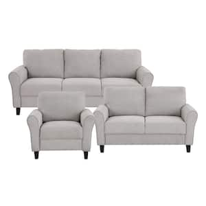 Aleron 80.5 in. W Round Arm Textured Fabric Rectangle 3-Piece Living Room Sofa Set in. Sand