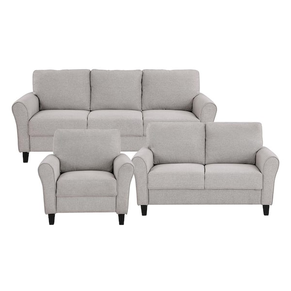 Lazzara Aleron 80.5 in. W Round Arm Textured Fabric Rectangle 3-Piece Living Room Sofa Set in. Sand
