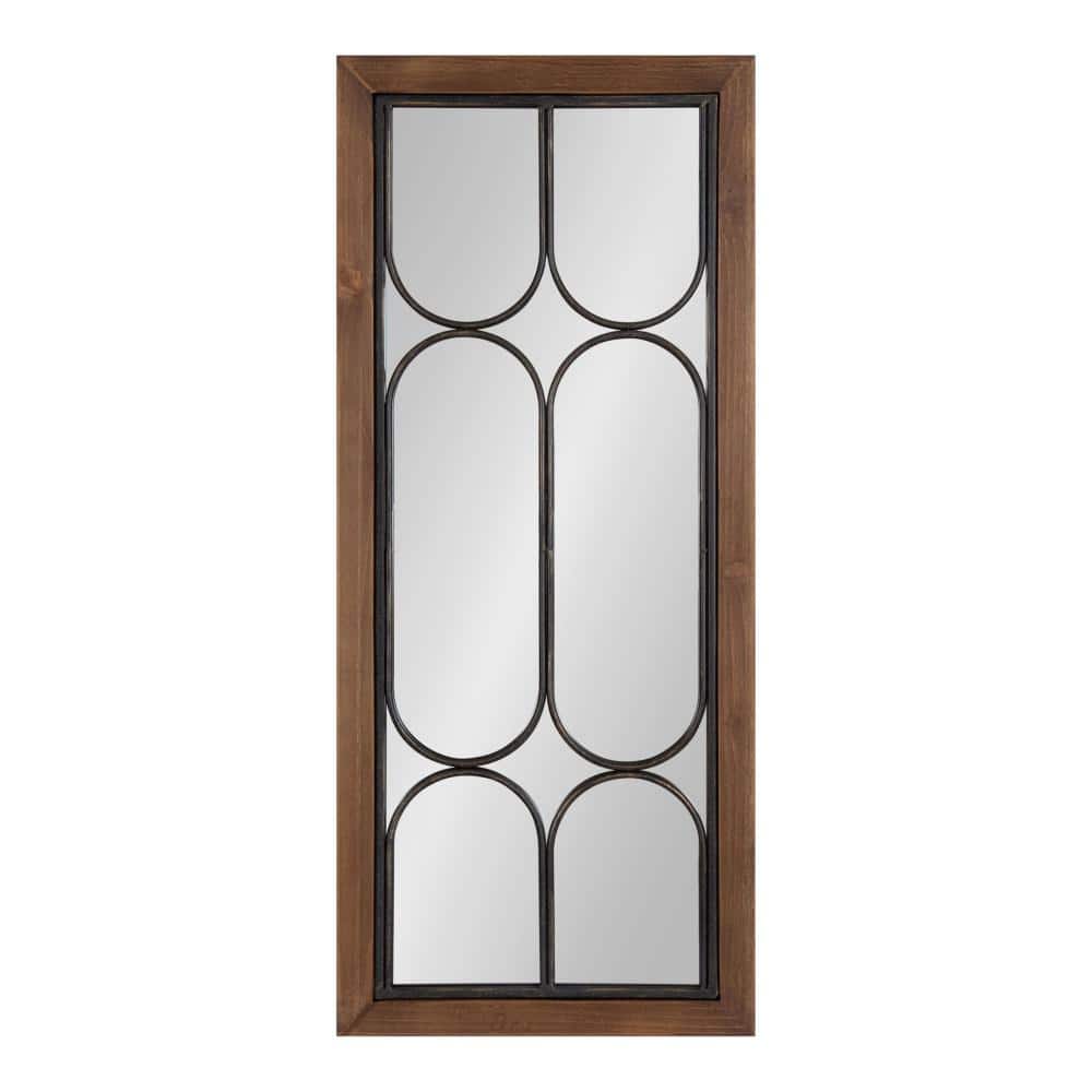Spechett Walnut Brown Rectangular Wall Mirror with Iron Overlay