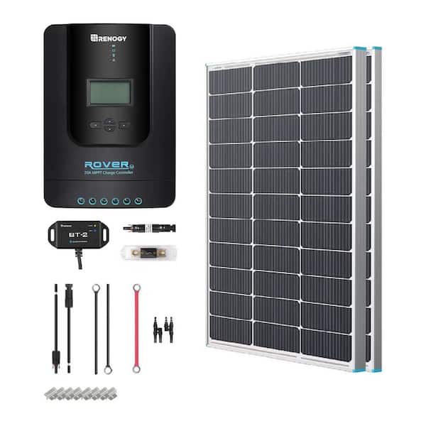 200-Watt 12-Volt Off-Grid Solar Premium Kit w/ 2-Piece 100W Monocrystalline Panel and 20A MPPT Rover Charge Controller