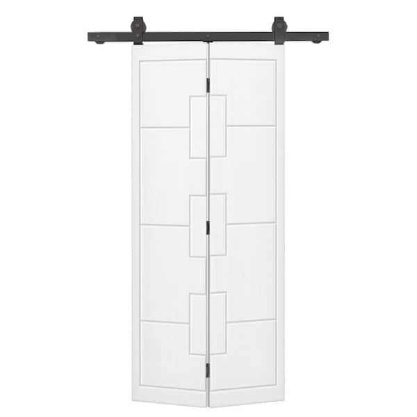 CALHOME 24 in. x 80 in. Hollow Core White Painted MDF Composite Bi-Fold Barn Door with Sliding Hardware Kit