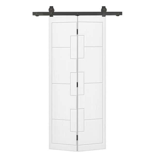 CALHOME 34 in. x 80 in. Hollow Core White Painted MDF Composite Bi-Fold Barn Door with Sliding Hardware Kit