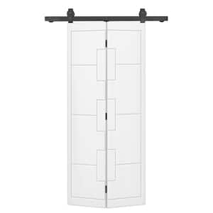 38 in. x 80 in. Hollow Core White Painted MDF Composite Bi-Fold Barn Door with Sliding Hardware Kit