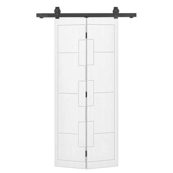 CALHOME 36 in. x 84 in. Hollow Core White Painted MDF Composite Bi-Fold Barn Door with Sliding Hardware Kit