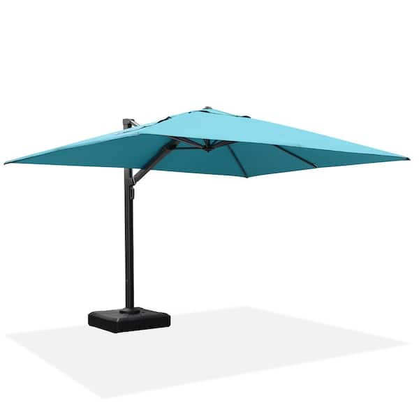 PURPLE LEAF 9 ft. x 12 ft. Large Outdoor Aluminum Cantilever 360° Rotation Patio Umbrella with Base, Turquoise Blue