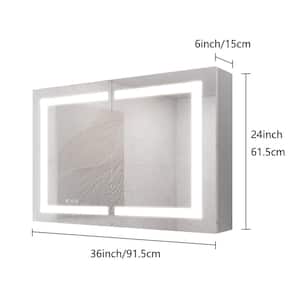 36 in. W x 24 in. H Rectangular Shape LED Medicine Cabinet with Mirror, Wall Mount