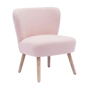 Stain Resistant Boucle Upholstered Armless Living Room Accent Side Chair, Wood Finish Tapered Legs in Dusty Pink