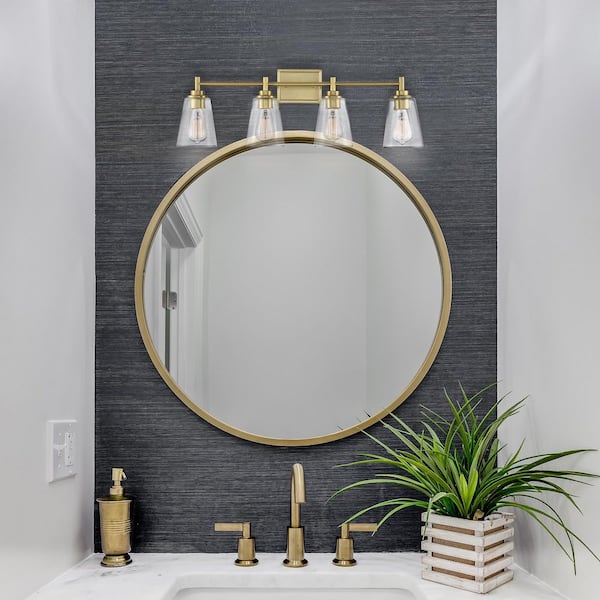 Designers Fountain - Westin 31 in. 4-Light Brushed Gold Industrial Vanity Light with Clear Glass Shades