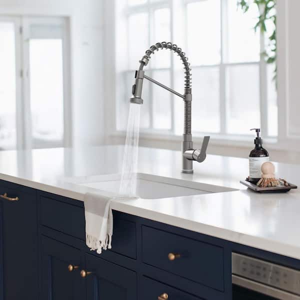 Single Handle Pull Down Sprayer Kitchen Faucet 1.8 GPM w/ LED Base, 20.1 in. Height, 360° Swivel Spout in Brushed Nickel