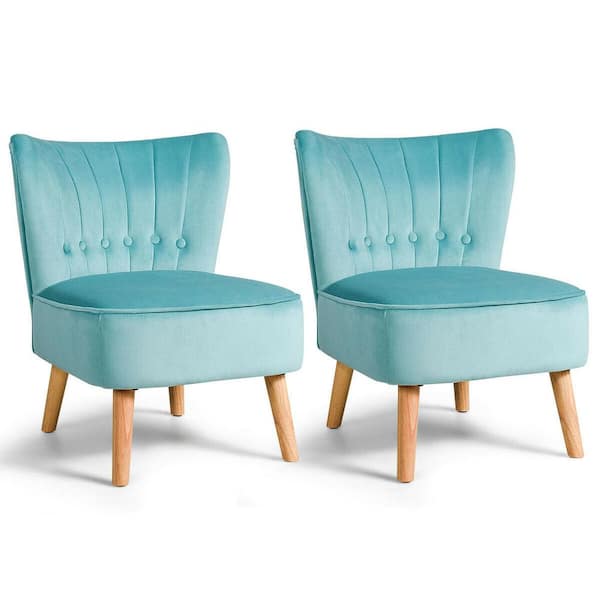 Gymax Accent Chair Armless Leisure Chair Single Sofa with Wood Legs Green (2-Pieces)