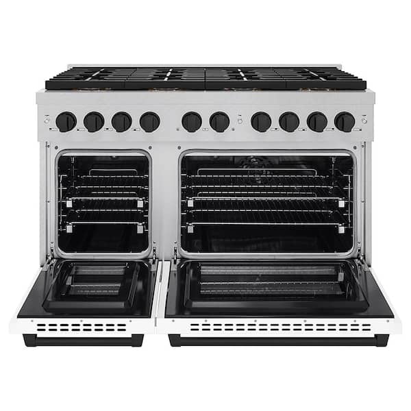 Autograph 48 in. 6.7 cu. ft. Dual Fuel Range with 8-Burner Cooktop and Dual Ovens in Satin with White and Matte Black