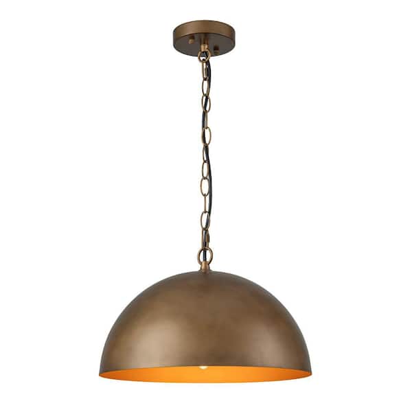 HUOKU PCover 1-Light 15 in. W Dark Brass Pendant Light Industrial Minimalist Dome Hanging Light Kitchen