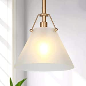 Mid-Century Modern Cone Kitchen Island Pendant Light 1-Light Brass Gold Coastal Pendant Light with Frosted Glass Shade
