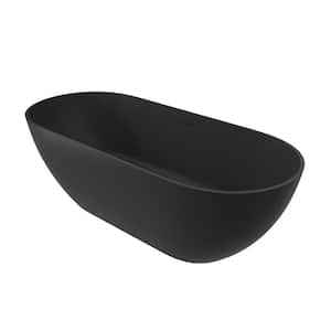 69 in. x 30 in. Solid Surface Freestanding Soaking Bathtub in Matte Black with Drain and Abrasive Pads
