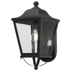 Savannah Sand Black Outdoor Hardwired 8-in. Lantern Wall Sconce with No Bulbs Included