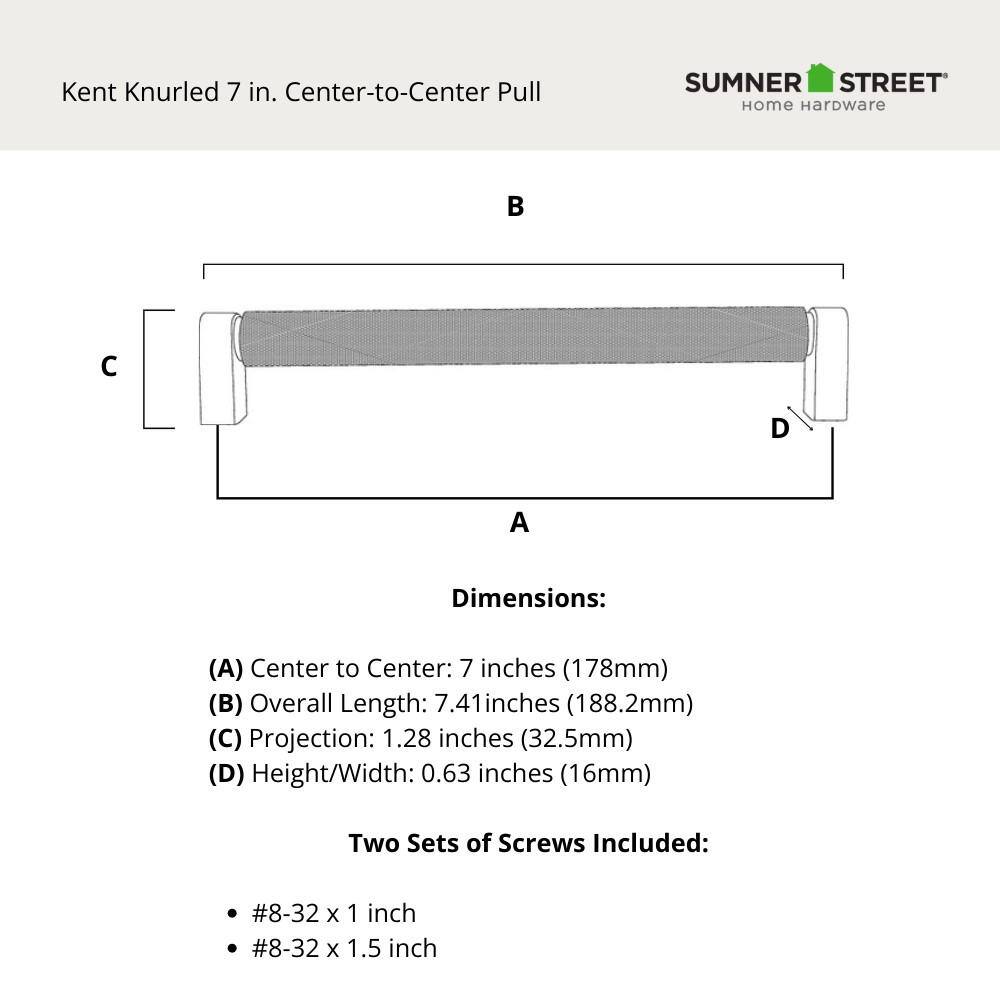 Kent Knurled Satin Brass 7" Bar Pull with Mounting Hardware