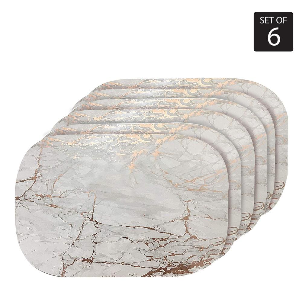Dainty Home Marble Cork 12" x 18" In. Yellows and Golds Cork Oval Placemats Set of 6 6MC18OVGO