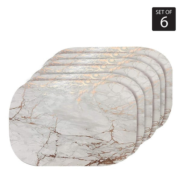 Dainty Home Marble Cork 12" x 18" In. Yellows and Golds Cork Oval Placemats Set of 6