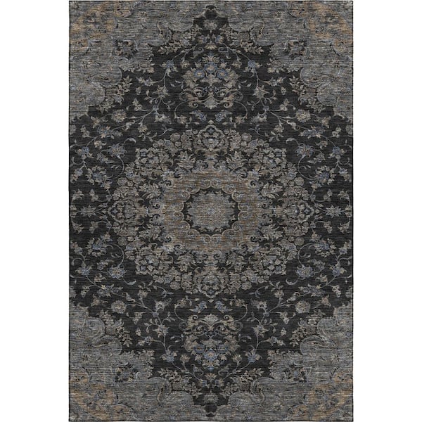 Mayfield Premium Machine Washable Abstract AMF2543 Black 3 ft. x 5 ft. Area Rug