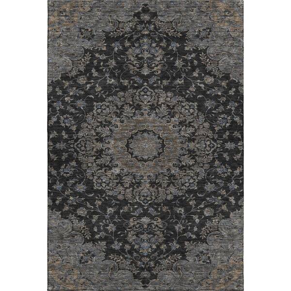 Mayfield Premium Machine Washable Abstract AMF2543 Black 5 ft. x 7 ft. 6 in. Area Rug