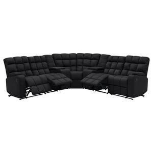 7-Piece Black Microfiber 4-Seater Curved Power Reclining Sectional Sofa with Storage Consoles