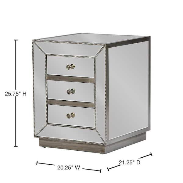 Baxton Studio Currin Glam 3 Drawer Silver Metallic Finished Wood