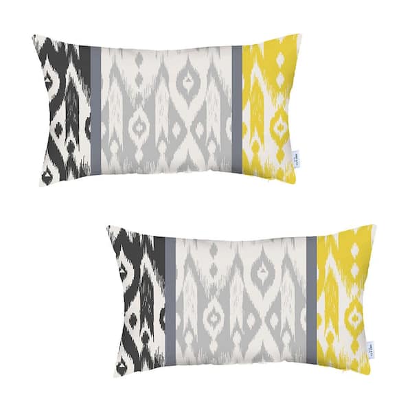 MIKE & Co. NEW YORK Ikat (Set of 2) Gray and Yellow Lumbar 12 in. x 20 in. Boho Throw Pillow Covers