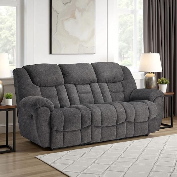Benjara Dane 87 in. Straight Arm Polyester Rectangle Sofa in Gray