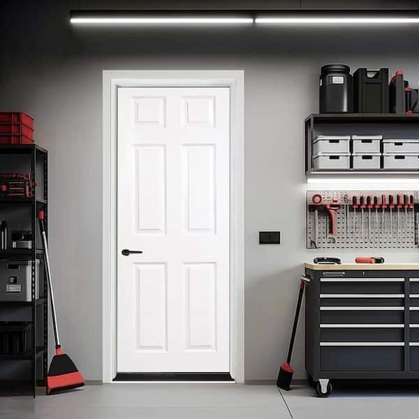 32 in. x 80 in. 6-Panel RHIS Primed Composite 20 Min Fire-Rated House-to-Garage Single Prehung Interior Door w/Blk Hinge