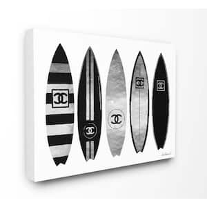 "Fashion Designer Surf Boards Black Silver Watercolor" by Amanda Greenwood Canvas Wall Art 48 in. x 36 in.