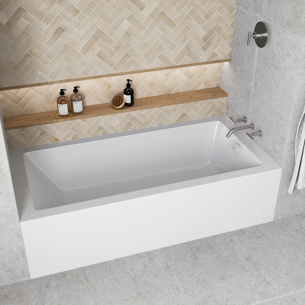 66-Inch Glossy White Acrylic Right-Hand Drain Alcove Bathtub