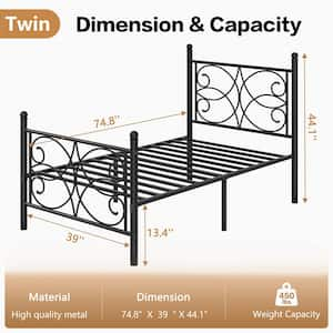 Victorian Style Bed Black Metal Frame Twin Platform Bed with Headboard and Footboard, Heavy Duty Mattress Foundation