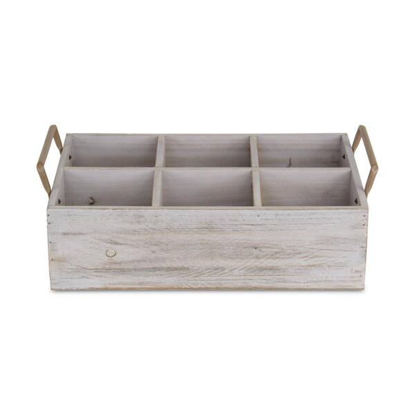 HomeRoots Rustic Graywash 6 Slot Wooden Caddy