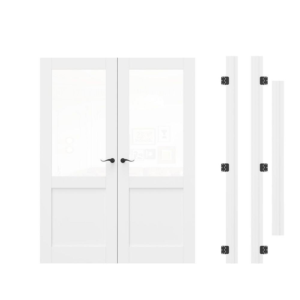 60 in. x 80 in. 1/2-Lite Clear Glass Universal White Solid Core Wood Double Prehung French Door+ Quick Assemble Jamb price history on PriceWatchPro