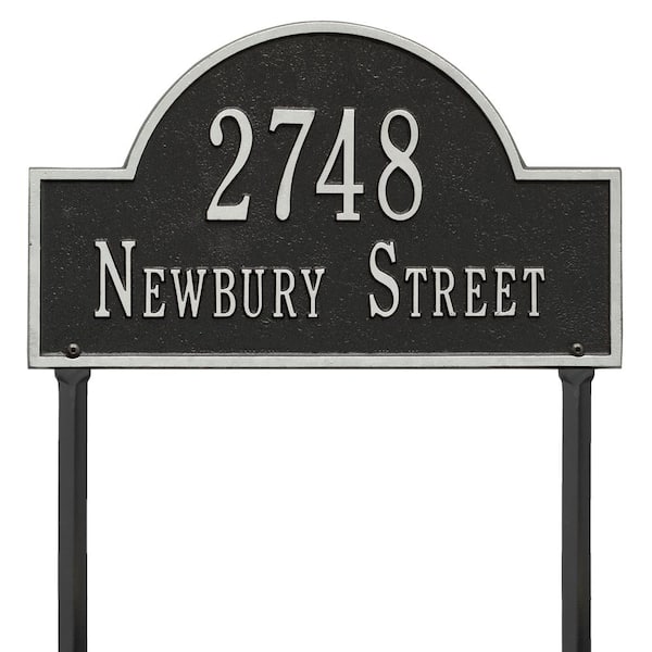 Whitehall Products Arch Marker Standard Black/Silver Lawn 2-Line Address Plaque